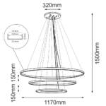 Lampa wisząca potrójna Agari Multi - Czarny (1170 - 870 -570 mm) 3000K - obrazek 3