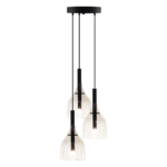 Lampa wisząca BOTOR O 3 - CZARNA - TRANSPARENTNY SZKLANY KLOSZ