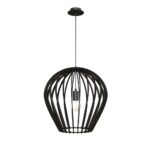 Lampa wisząca BALA/ Czarna/ Naturalne drewno